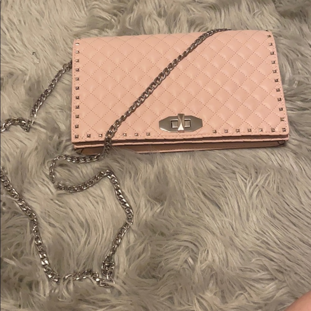 NWOT Pink and silver studded shoulder purse.
